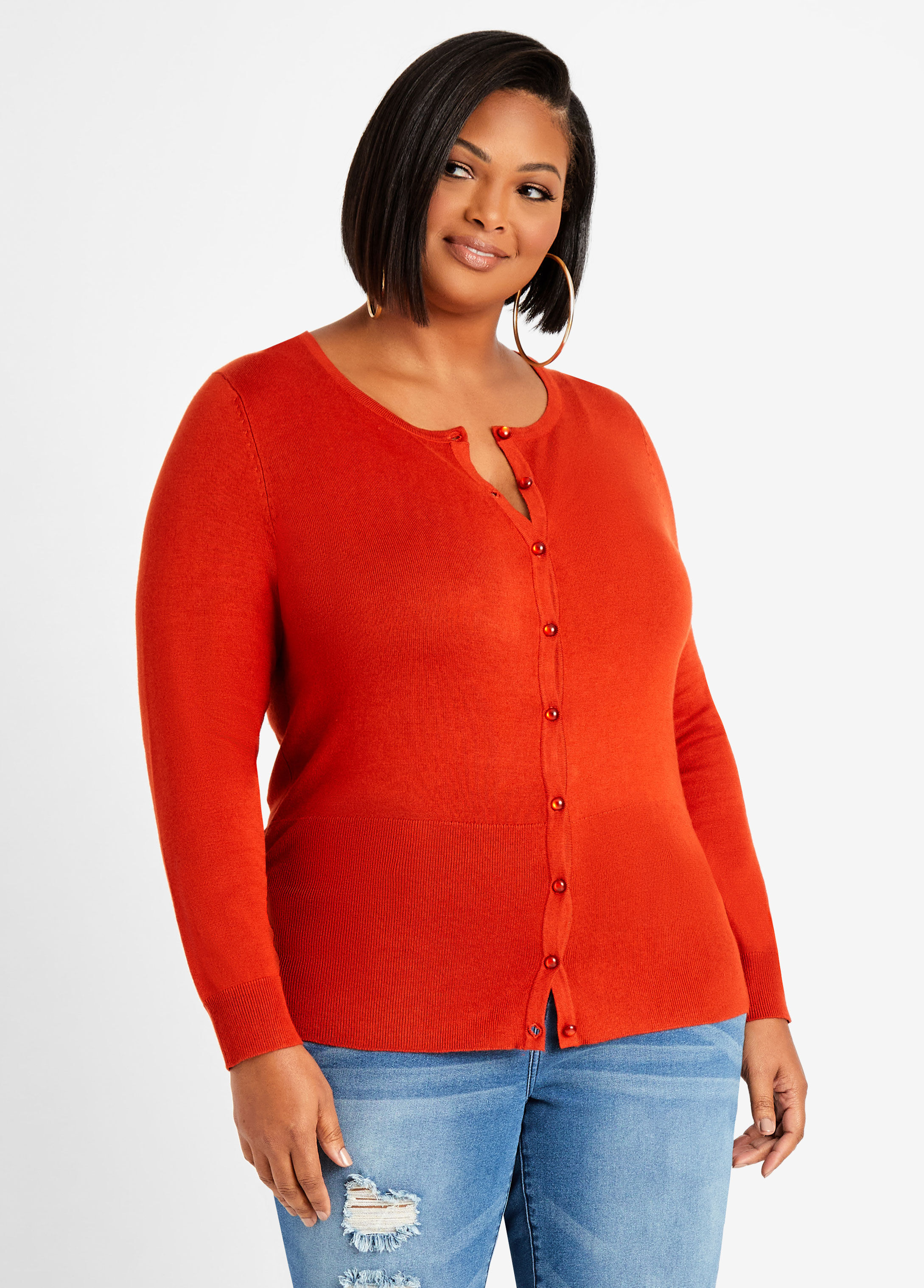 plus size crew neck cardigan