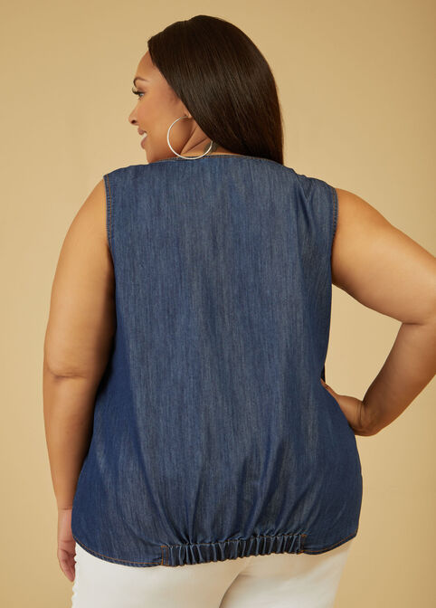 Tie Front Chambray Top, Denim image number 1