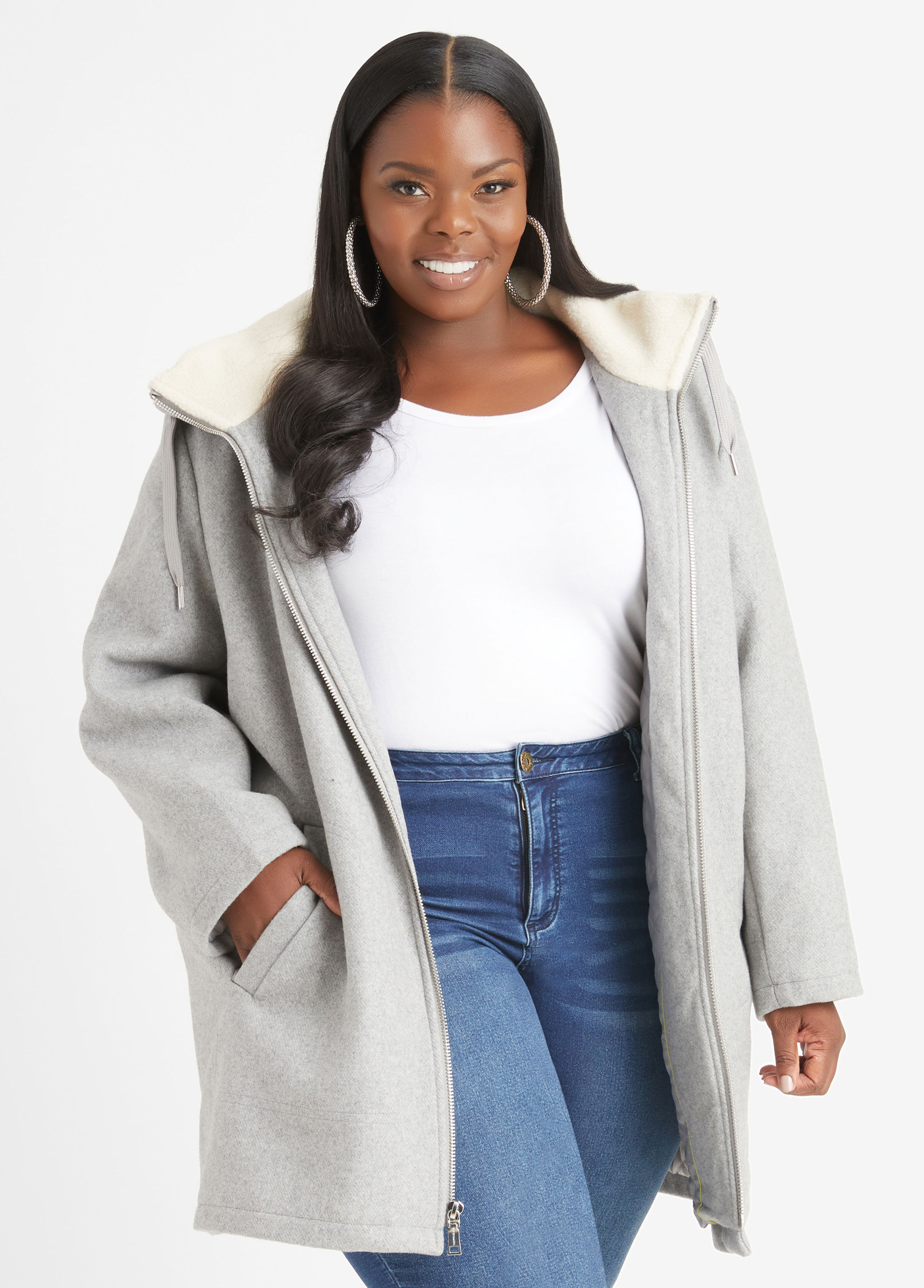 Plus Size Designer Vince Camuto Wool Plus Size Shearling Coats