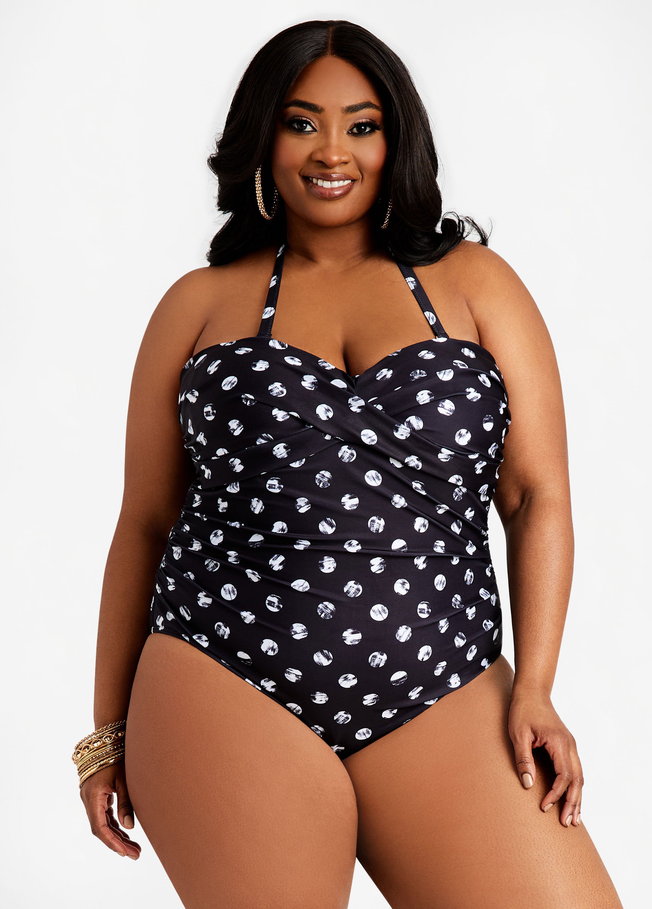 black and white polka dot one piece bathing suit