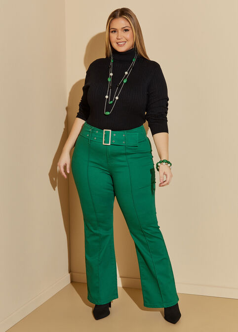Belted Green Flare Pants – LEGiT