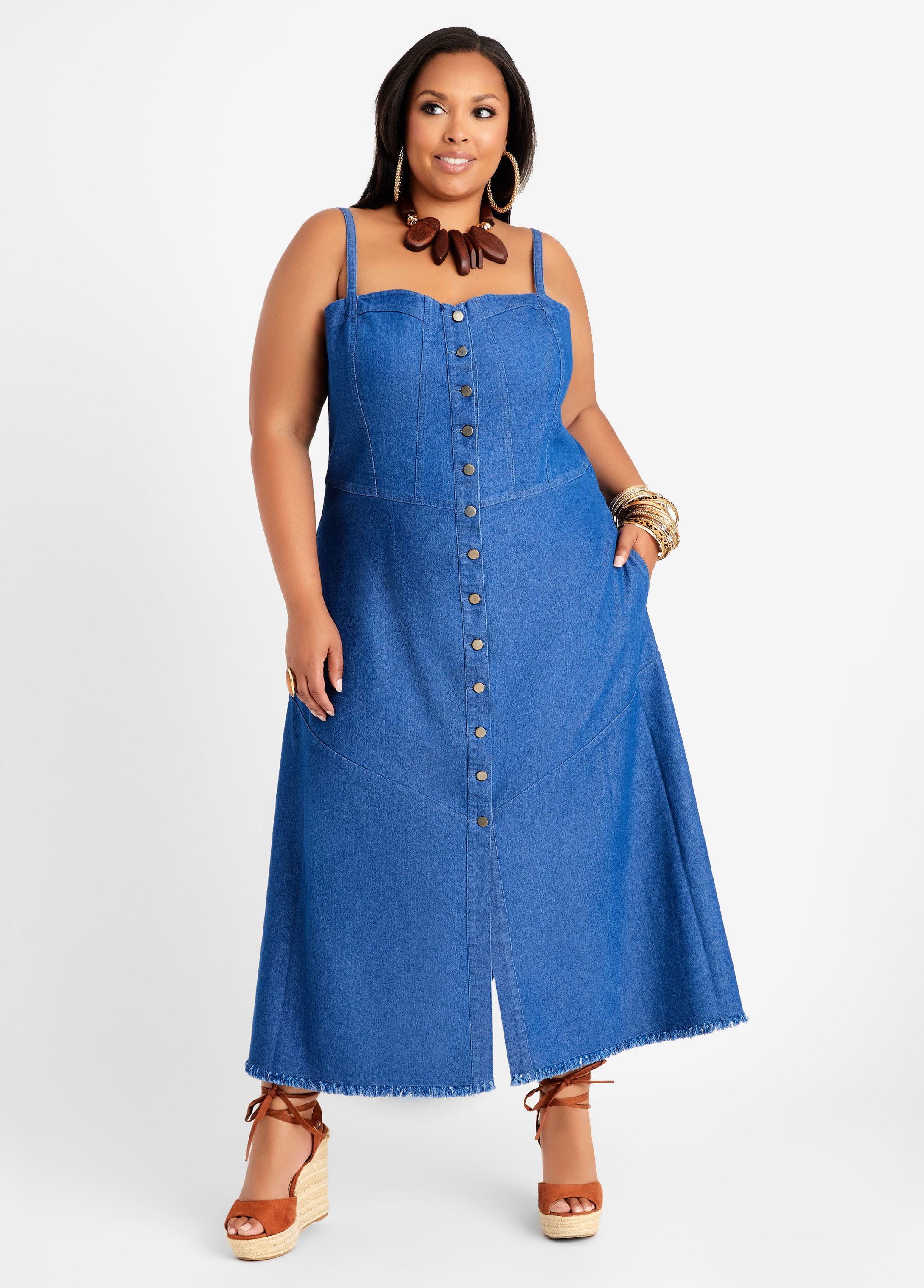 Nine.Eight Women's Plus Size Denim Midi Dress - Walmart.com