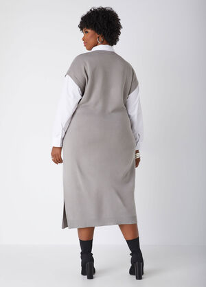 Poplin Paneled Sweater Dress, Heather Grey image number 1