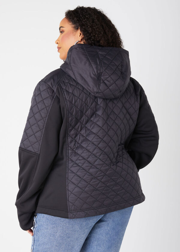 Hooded Quilted Paneled Jacket, Black image number 1