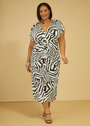 Abstract Ruched Bodycon Dress, Black White image number 0