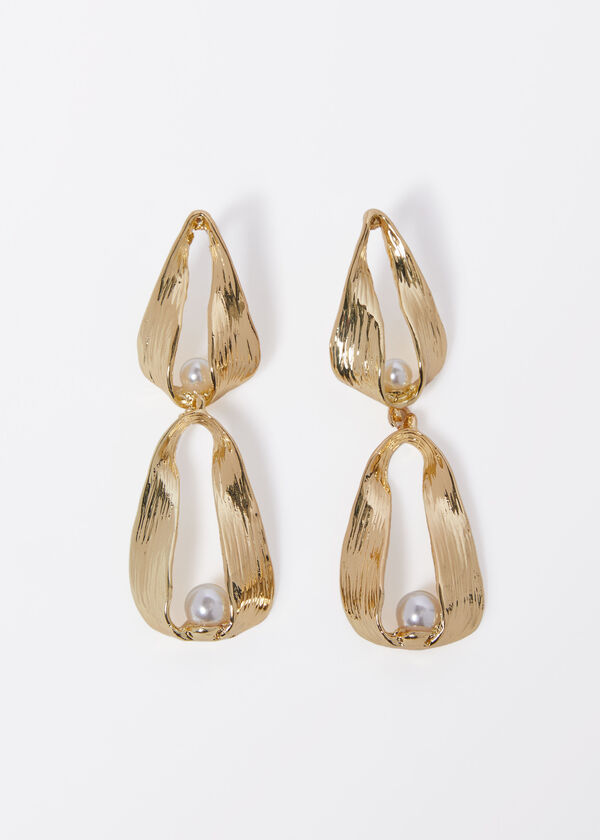 Textured Faux Pearl Drop Earrings, Gold image number 1