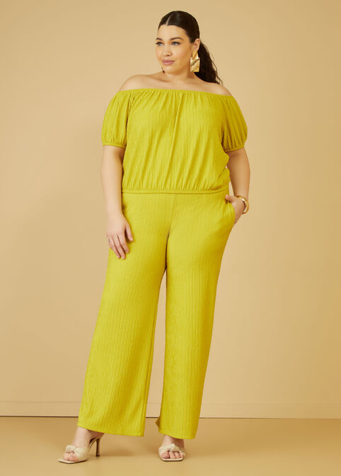 Textured Straight Leg Pants, Green image number 0