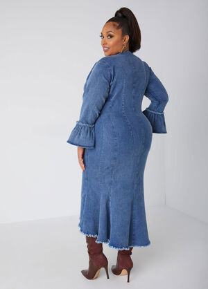 Denim Mermaid Midaxi Dress, Medium Blue image number 1