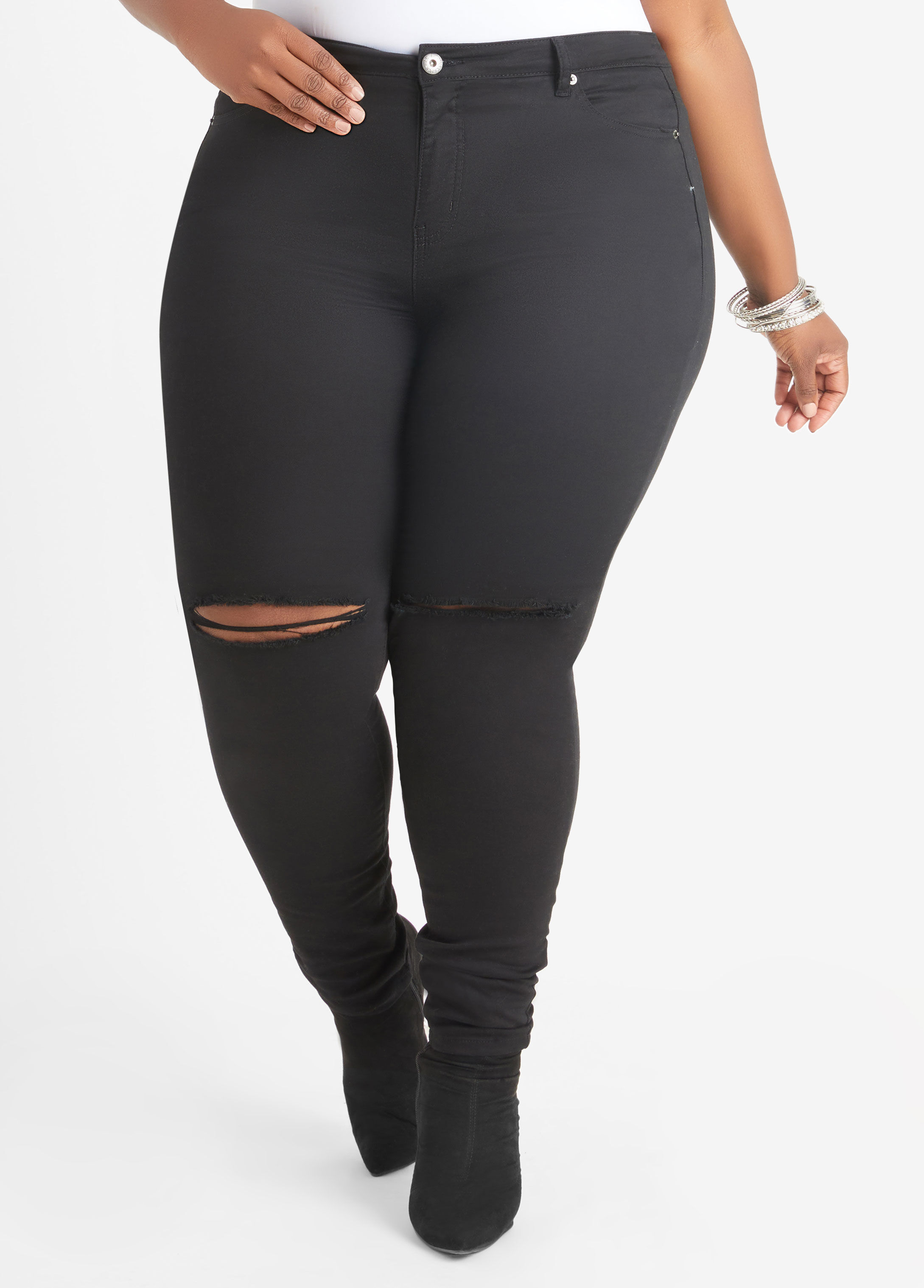 Black destructed jeggings hotsell