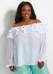 Pleat Ruffle Off-The-Shoulder Top, White image number 0