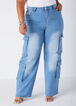 Wide Leg Cargo Jeans, Lt Sky Blue image number 0