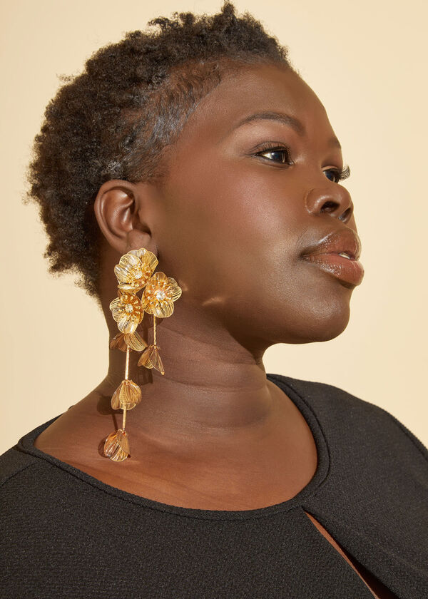 Gold Tone Flower Dangle Earrings, Gold image number 0