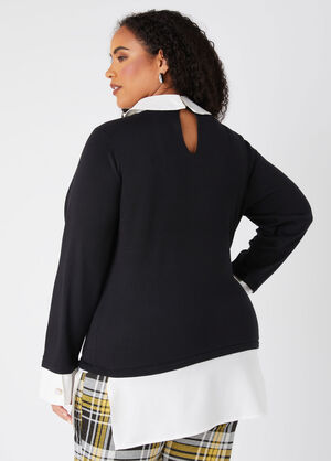 Paneled Faux Pearl Sweater, Black image number 1