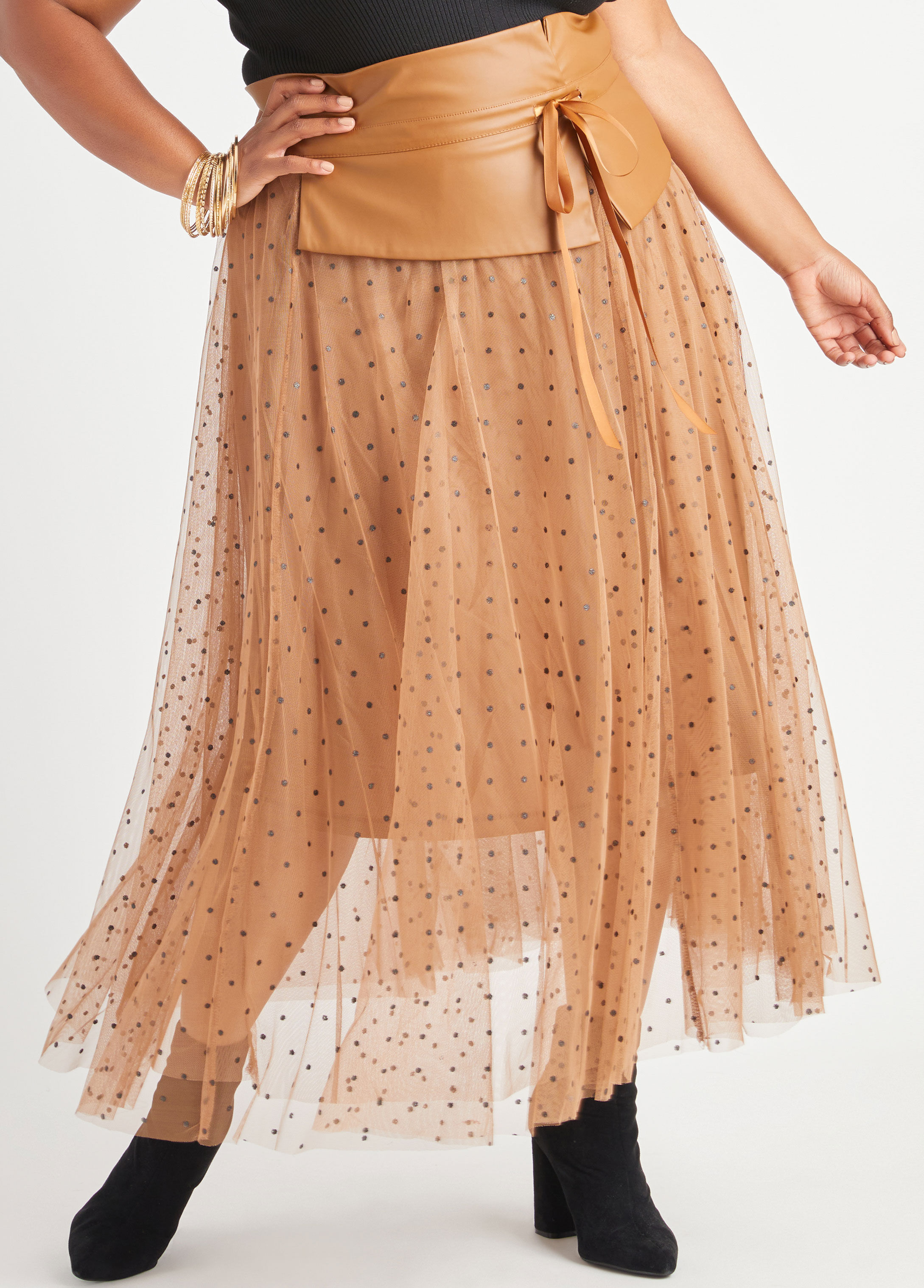 Plus Size Maxi Skirt Plus Size Mesh Skirts Tulle Polka Dot Leather