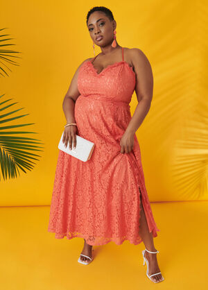 Corded Lace Maxi Dress, LIVING CORAL image number 0