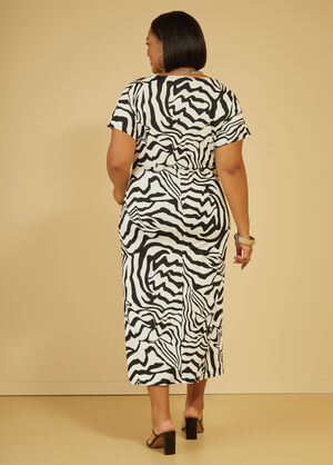 Abstract Ruched Bodycon Dress, Black White image number 1