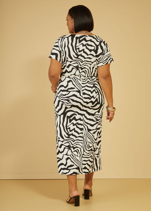 Abstract Ruched Bodycon Dress, Black White image number 1