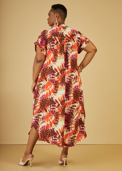 Tie Dyed Maxi Shirtdress, MANDARIN RED image number 1