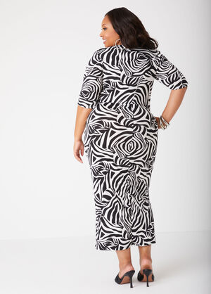 Ruched Zebra Print Bodycon Dress, White Black image number 1