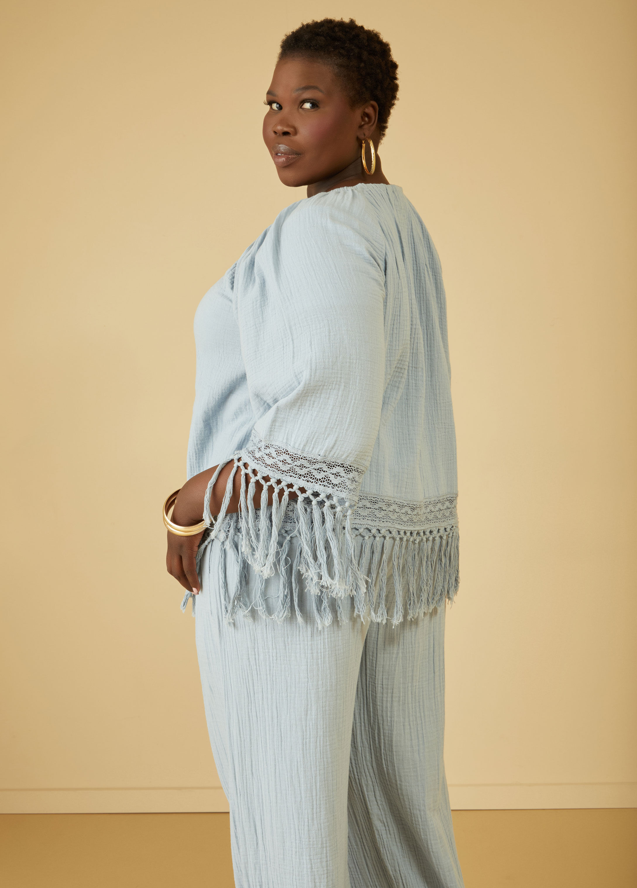 Fringed Cotton Gauze Blouse