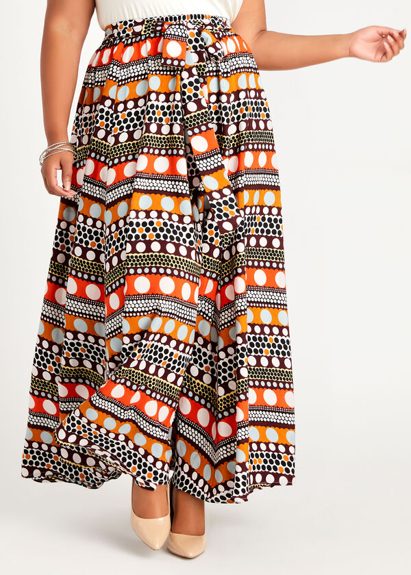 Plus Size Trendy Colorblock Belted Polka Dot High Waist Maxi Skirt