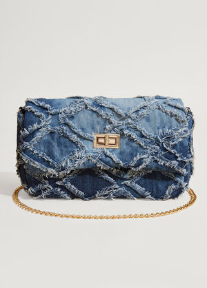 Frayed Denim Shoulder Bag, Denim image number 1