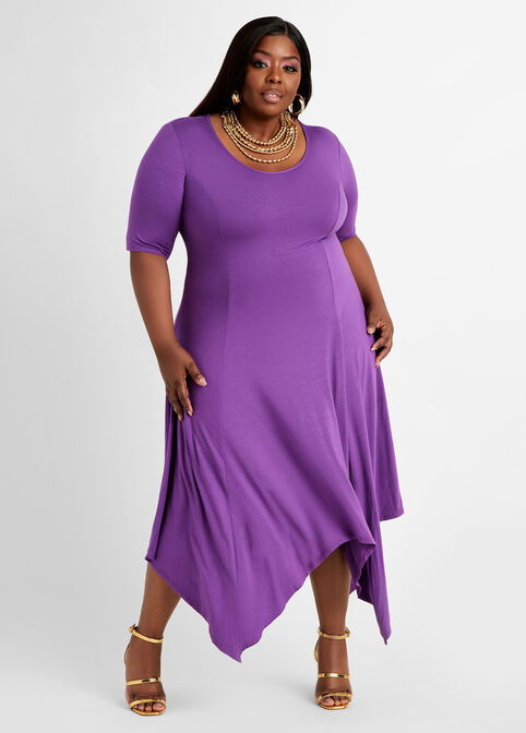 Knit Elbow Sleeve Asymmetric Dress, Purple Magic image number 0