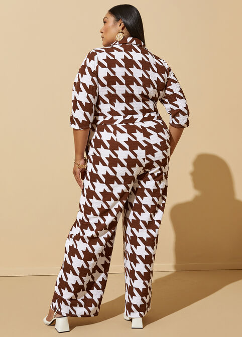 Houndstooth Wide Leg Jumpsuit, Potting Soil image number 1