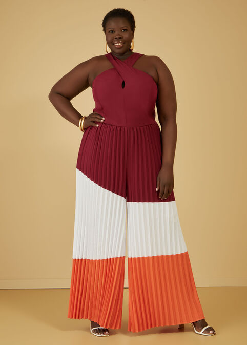 Pleated Colorblock Jumpsuit, Multi image number 0