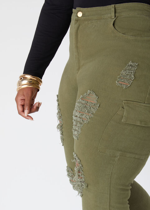 Distressed Cargo Jeans, Olive image number 3