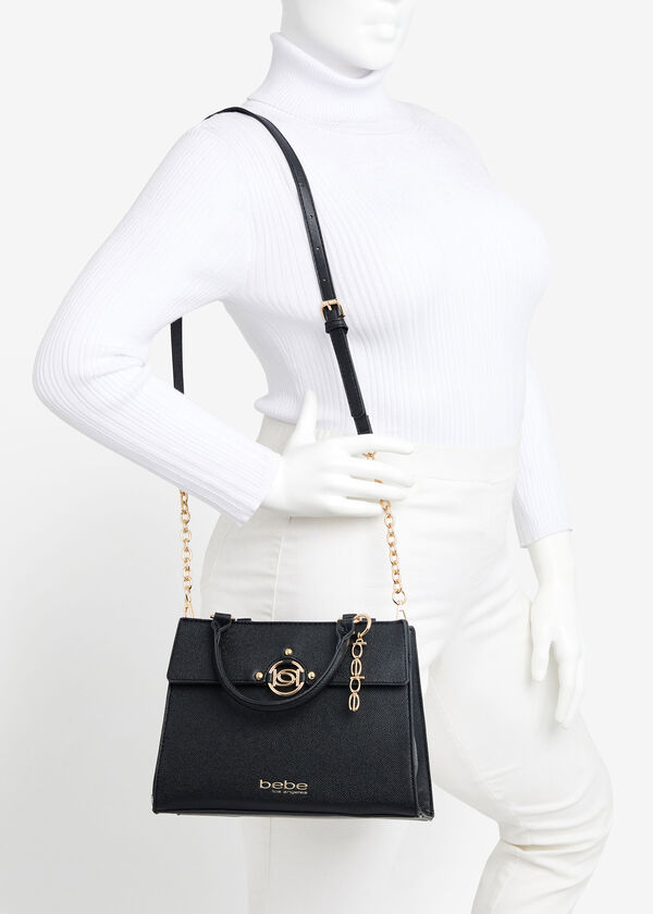 Trendy Designer Bebe Kira Chic Faux Leather Logo Satchel Bag