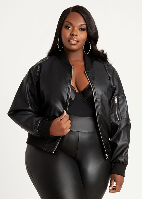 Plus Size Trendy Light Faux Leather Bomber Jackets In Multiple Colors