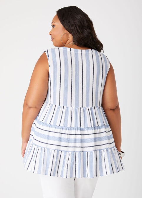 Striped Gauze Swing Top, Blue image number 1