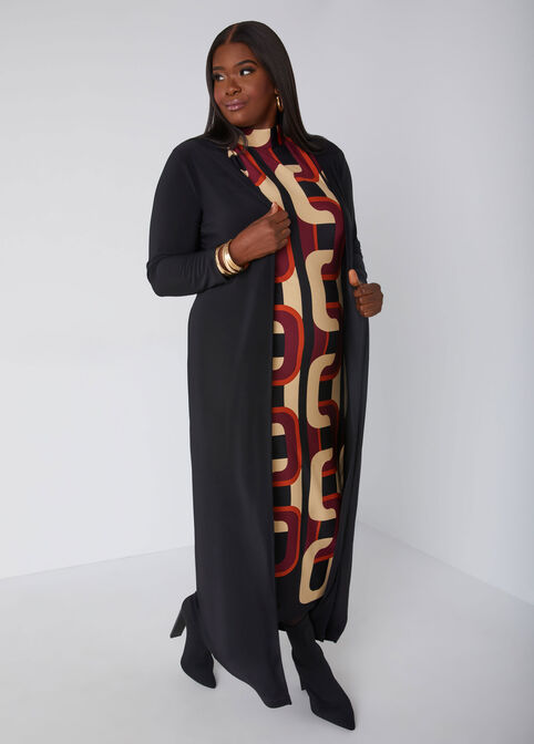 Open Front Stretch Knit Duster, Black image number 0