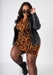 Mesh Sleeved Leopard Dress, Black Animal image number 3