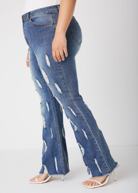 Distressed High Rise Flared Jeans, Blue image number 2