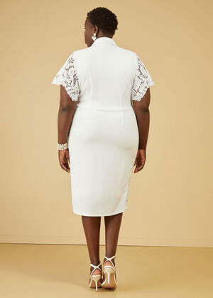 Crepe And Lace Sheath Dress, White image number 1