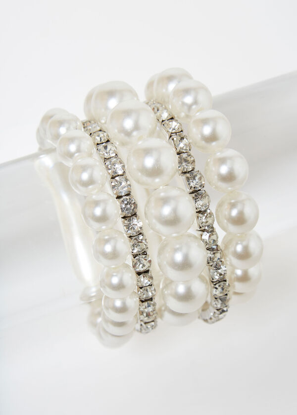 Crystal & Faux Pearl Bracelet Set, Silver image number 0