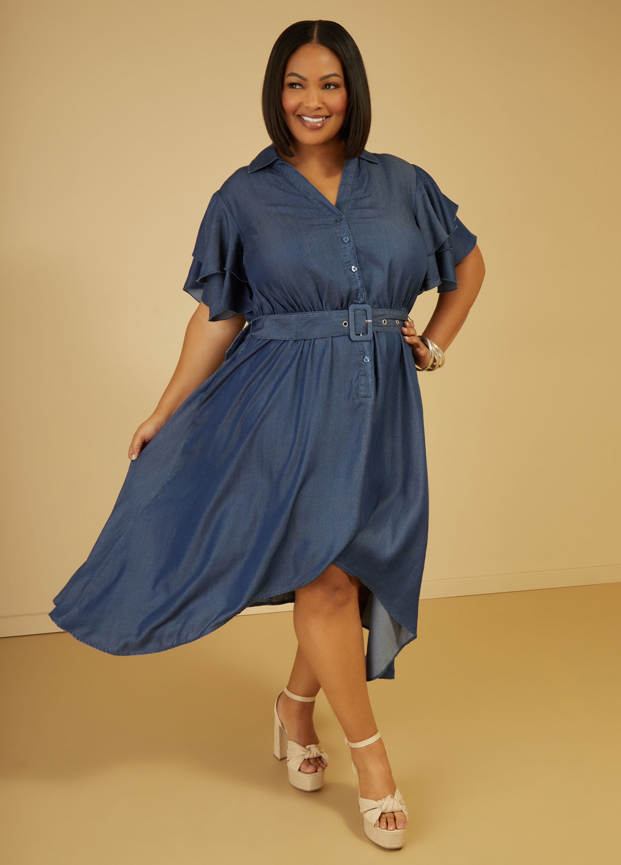 Plus Size denim dress plus size trendy party hi low maxi dress