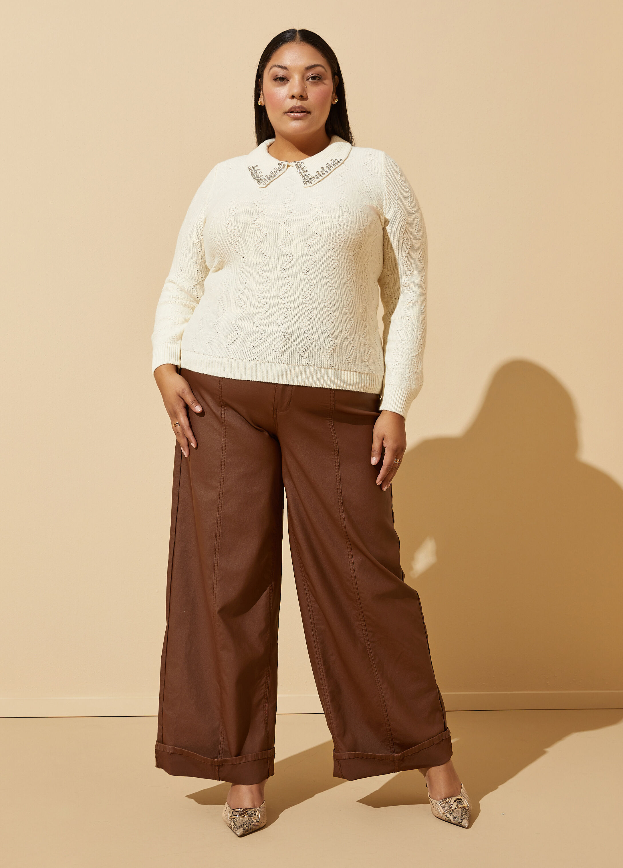 Plus Size Embellished Holiday Pointelle Knit Sweater