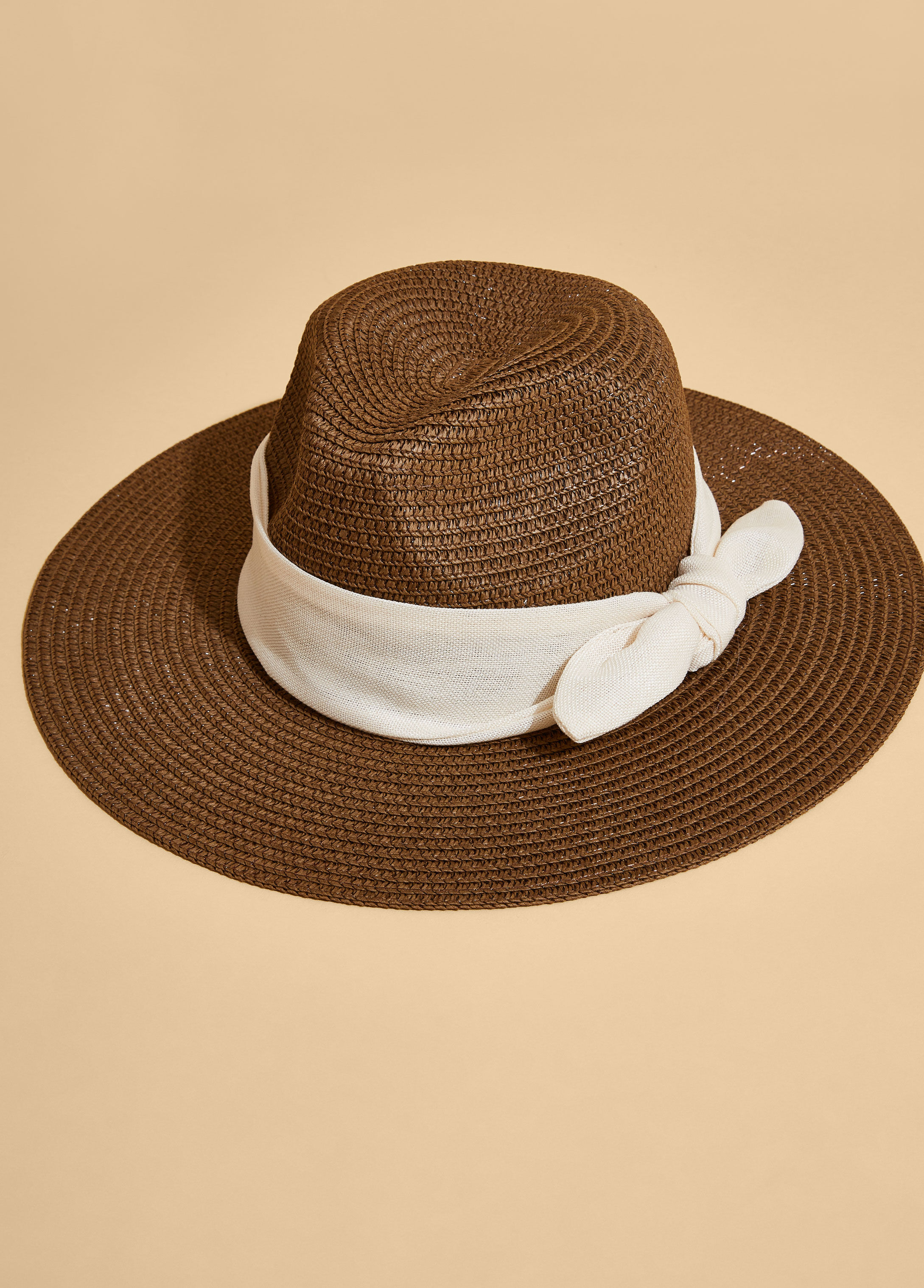 Bow Embellished Straw Bucket Hat