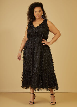 Butterfly Appliqued Tulle Gown, Black image number 0