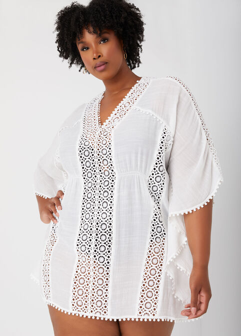 Crochet Paneled Gauze Cover Up, White image number 0