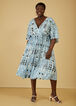 Batik Print Faux Wrap Dress, Dusk Blue image number 3