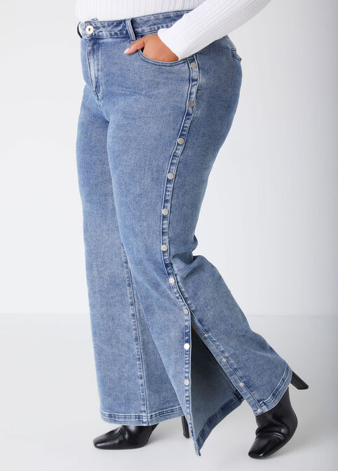 Studded Wide Leg Jeans, Lt Sky Blue image number 2