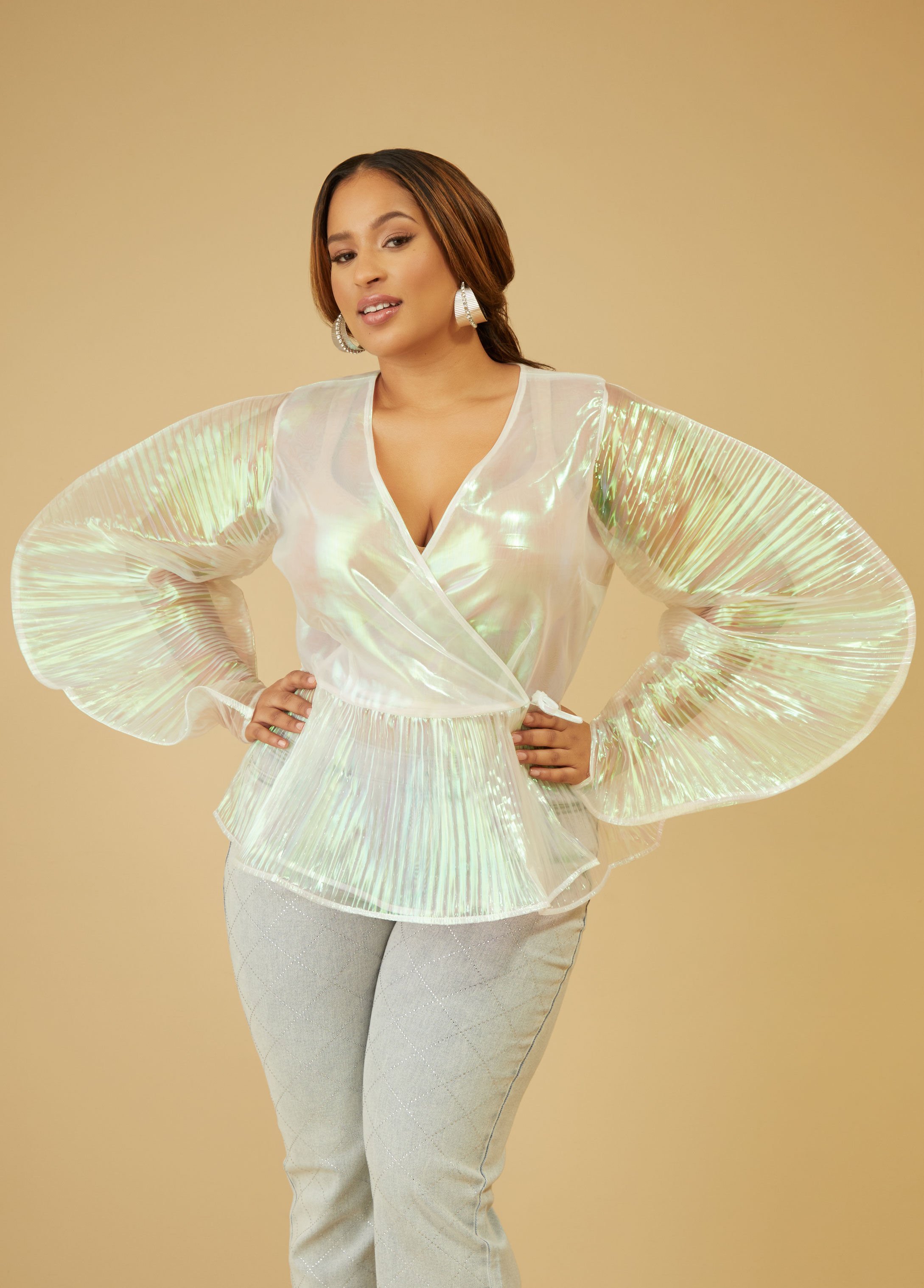 Iridescent Organza Wrap Blouse