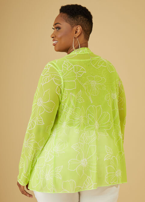 Floral Mesh Duster, Lime Green image number 1