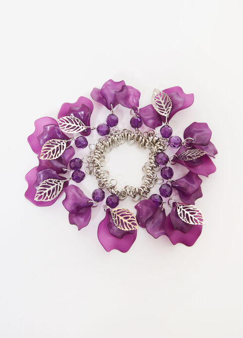 Petal Silver Tone Stretch Bracelet, Purple Magic image number 0