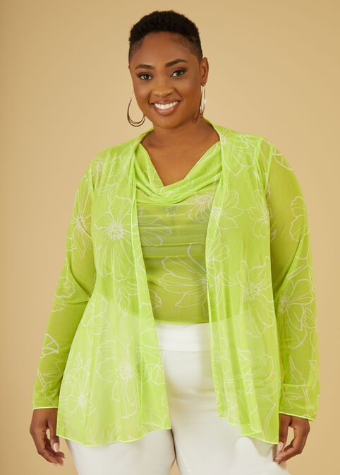 Floral Mesh Duster, Lime Green image number 0