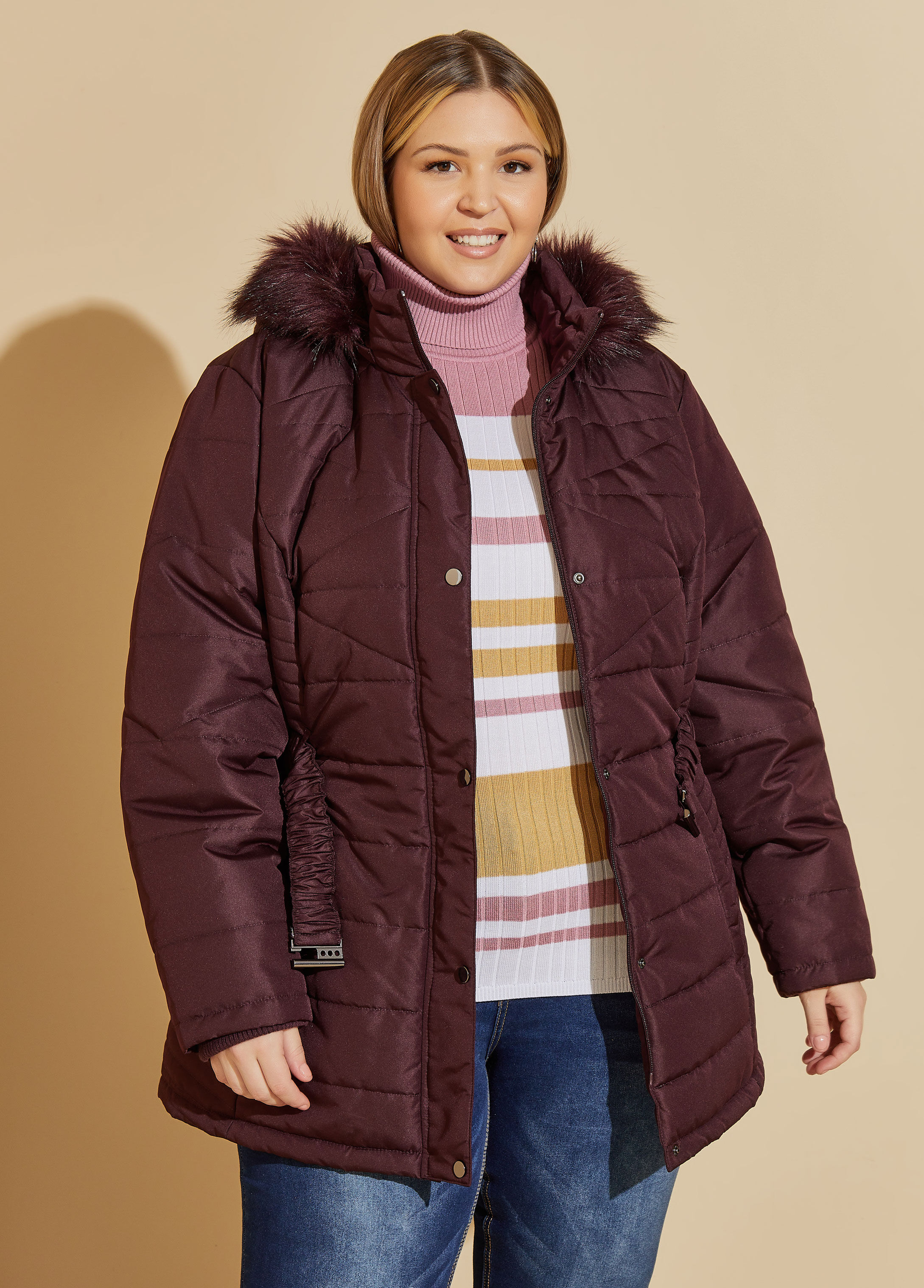 Burgundy parka with fur on sale hood